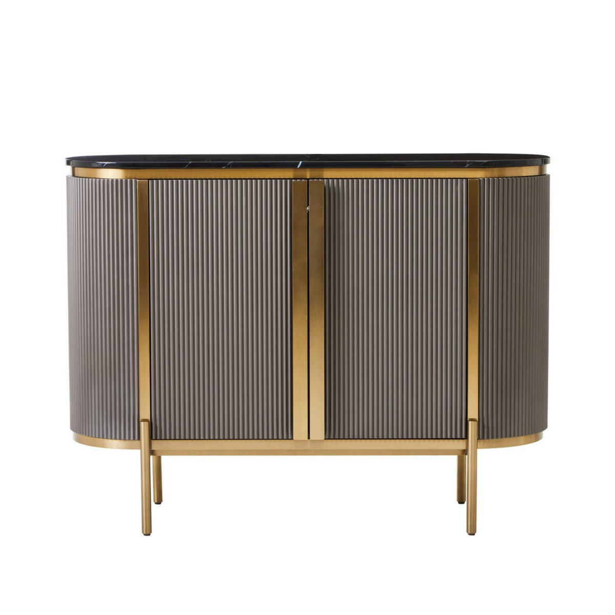 Junia Grey & Gold Ribbed 2 Door Sideboard with Black Marble Top