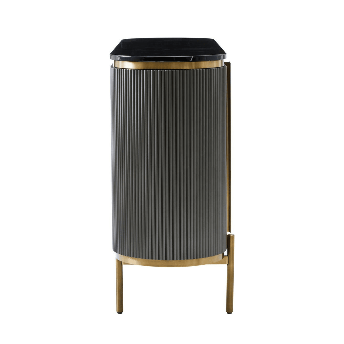 Junia Grey & Gold Ribbed 4 Door Sideboard with Black Marble Top