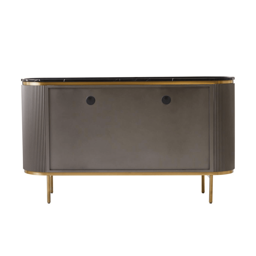 Junia Grey & Gold Ribbed 4 Door Sideboard with Black Marble Top