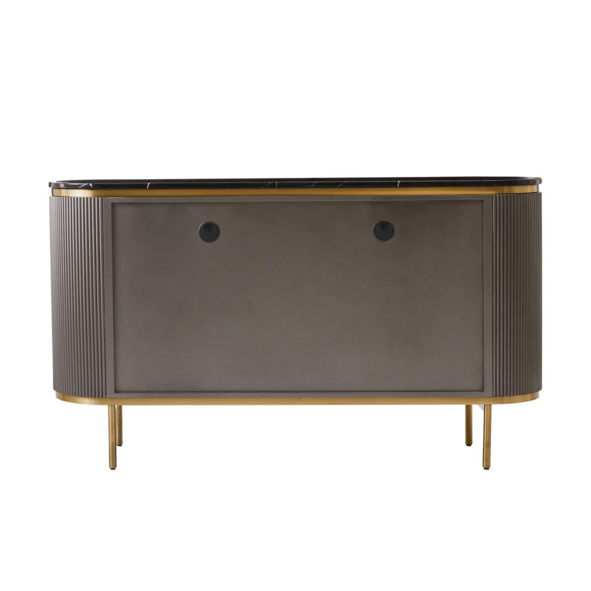 Junia Grey & Gold Ribbed 4 Door Sideboard with Black Marble Top