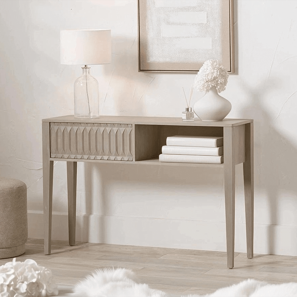 Kamala Light Grey Mango Wood 1 Drawer Console Table
