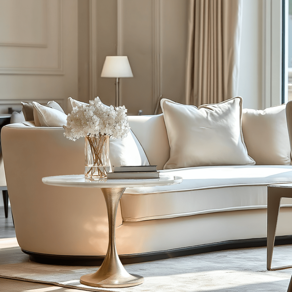 Karine Gold Side Table with White Marble Top