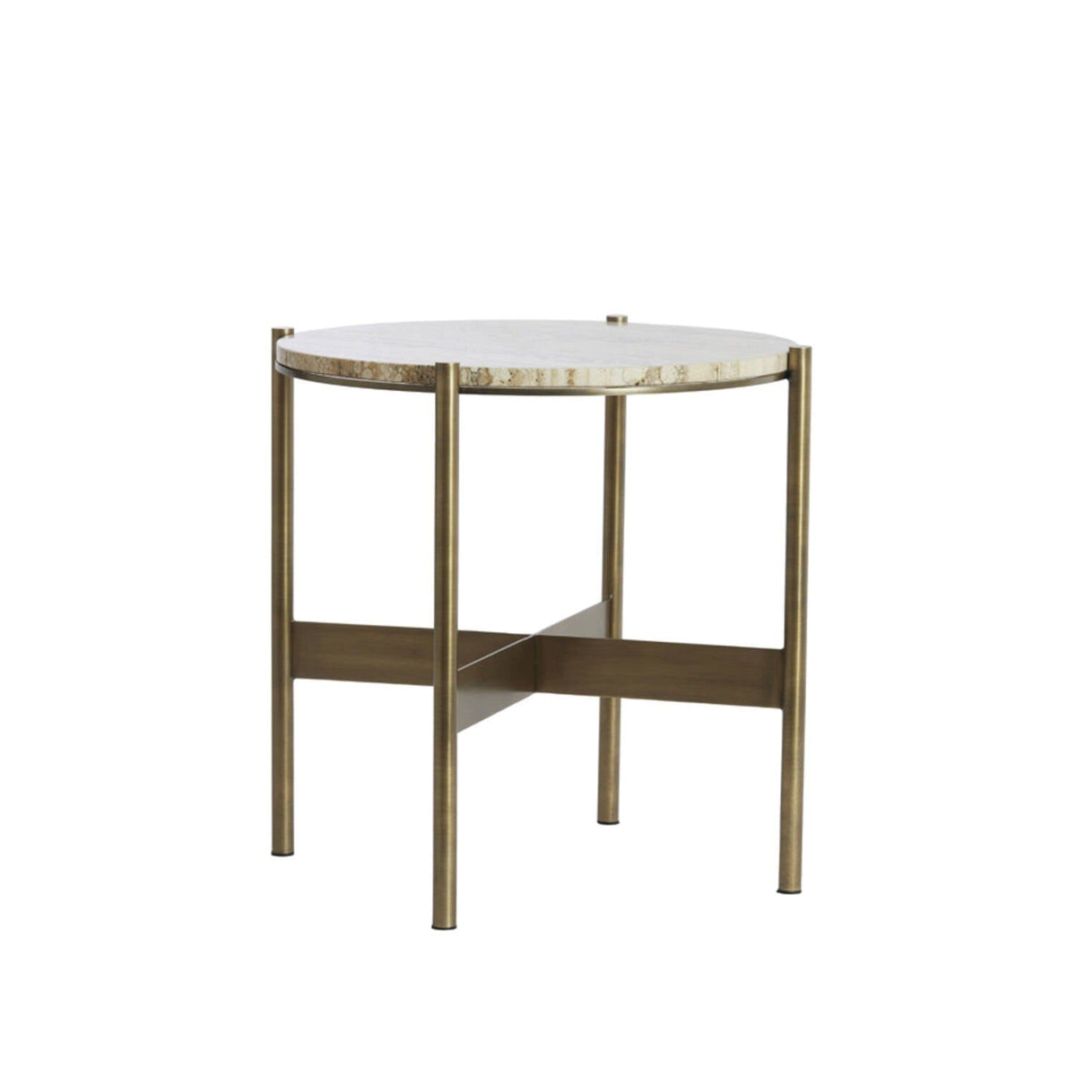 Landis Antique Bronze Round Side Table with Cream Travertine Top