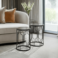 Lorenza Black Metal Side Table with Mirrored Top - Set of 2