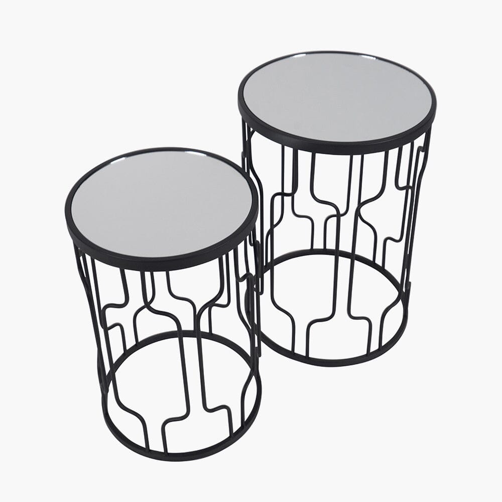 Lorenza Black Metal Side Table with Mirrored Top - Set of 2