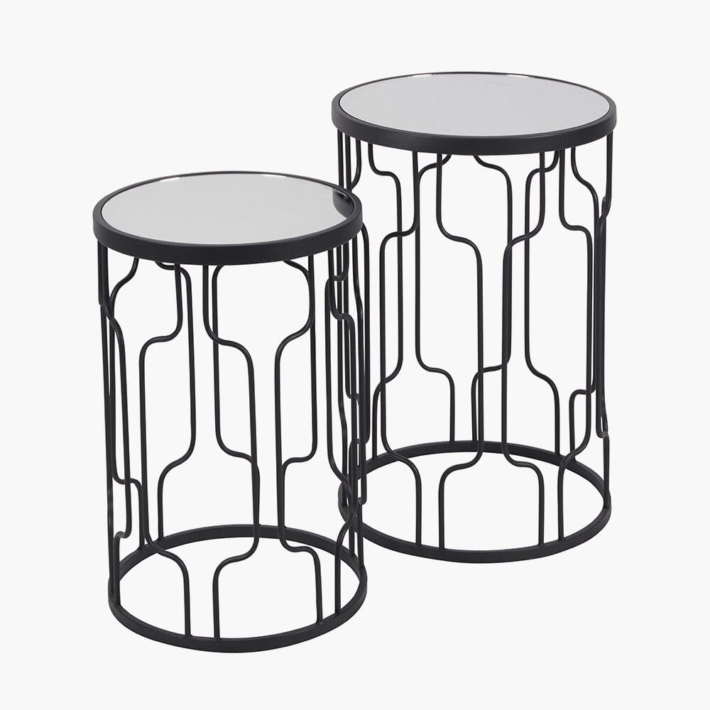 Lorenza Black Metal Side Table with Mirrored Top - Set of 2