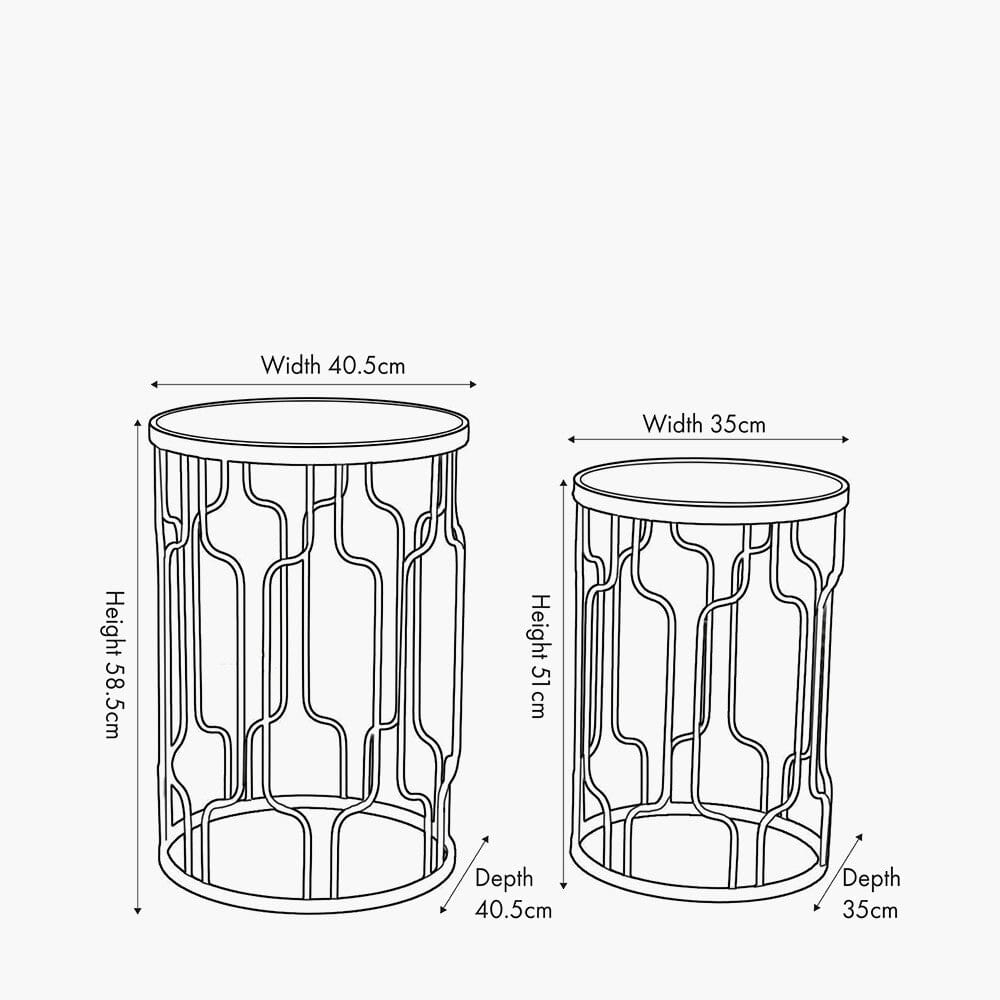 Lorenza Black Metal Side Table with Mirrored Top - Set of 2