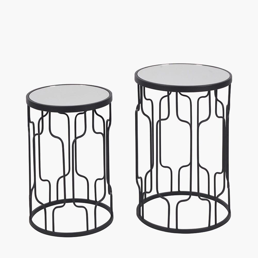 Lorenza Black Metal Side Table with Mirrored Top - Set of 2