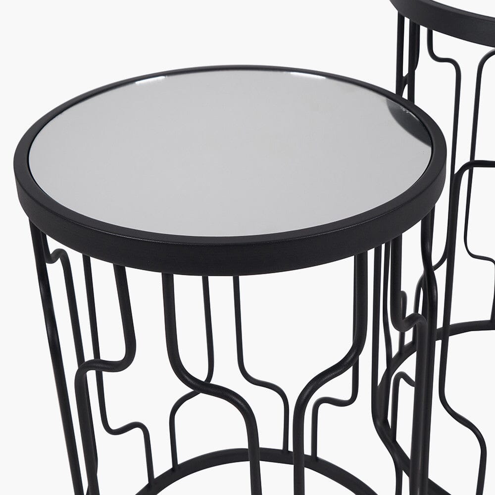 Lorenza Black Metal Side Table with Mirrored Top - Set of 2