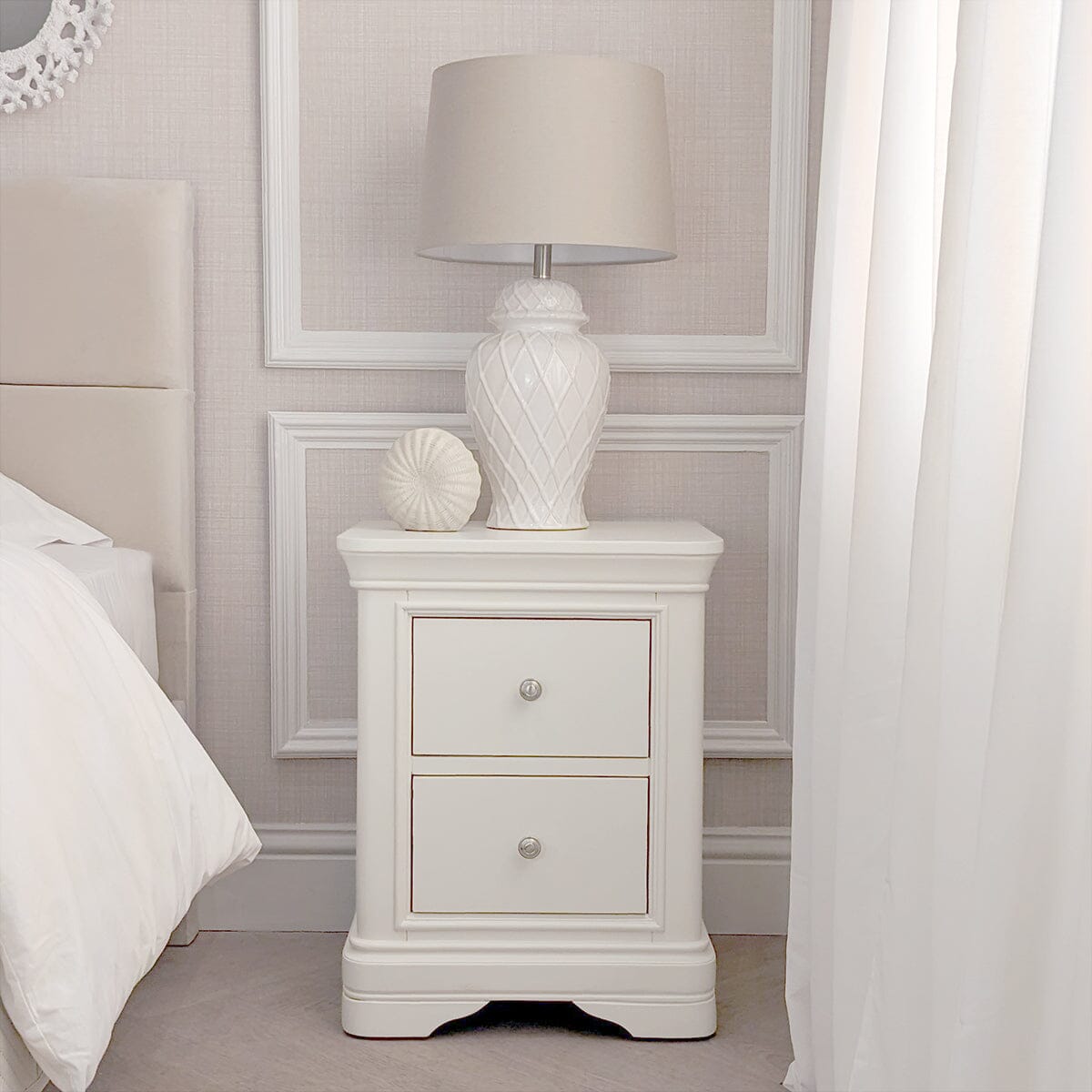 Louvre White Wooden 2 Drawer Bedside Table