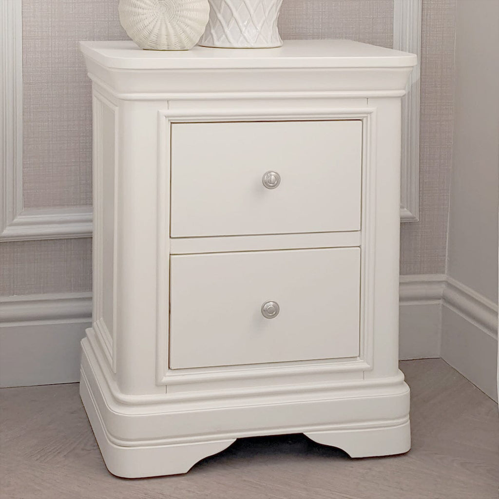 Louvre White Wooden 2 Drawer Bedside Table