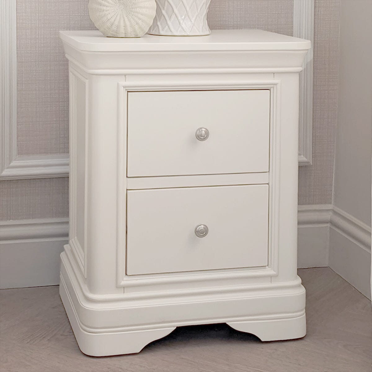 Louvre White Wooden 2 Drawer Bedside Table
