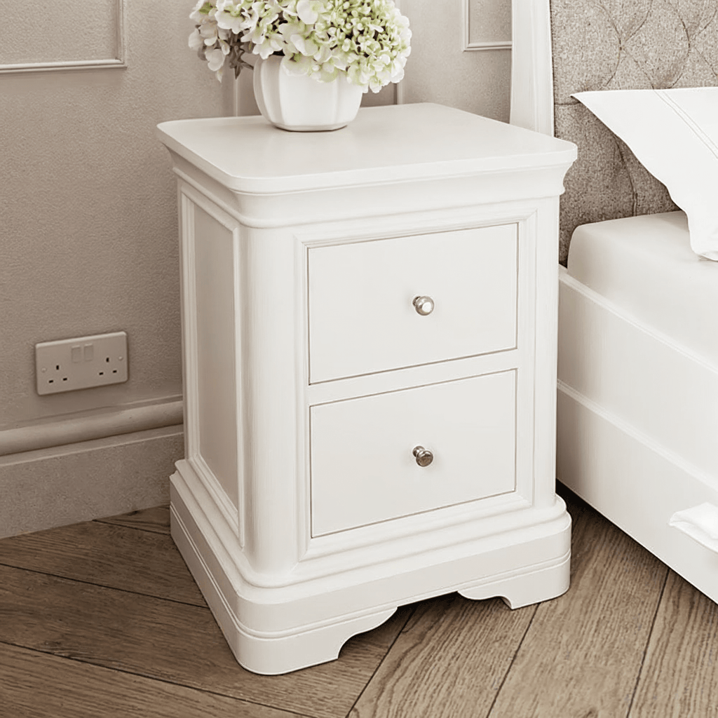 Louvre White Wooden 2 Drawer Bedside Table