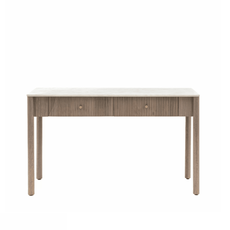 Luna Mango Wood Ribbed 2 Drawer Console Table with Marble Top