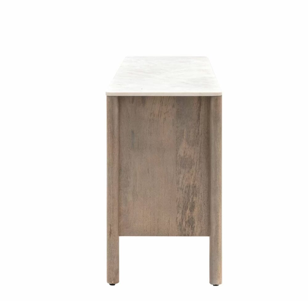 Luna Mango Wood Ribbed 3 Door Sideboard with Marble Top
