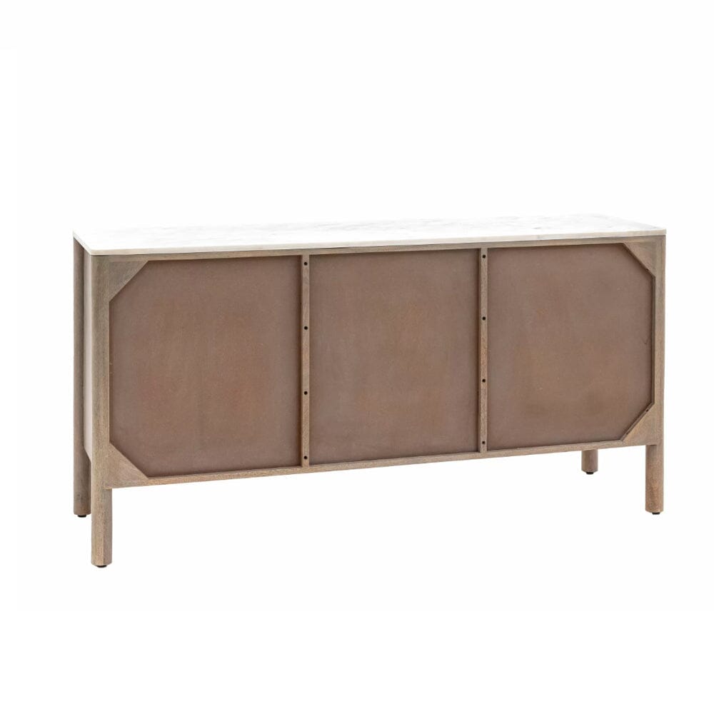 Luna Mango Wood Ribbed 3 Door Sideboard with Marble Top