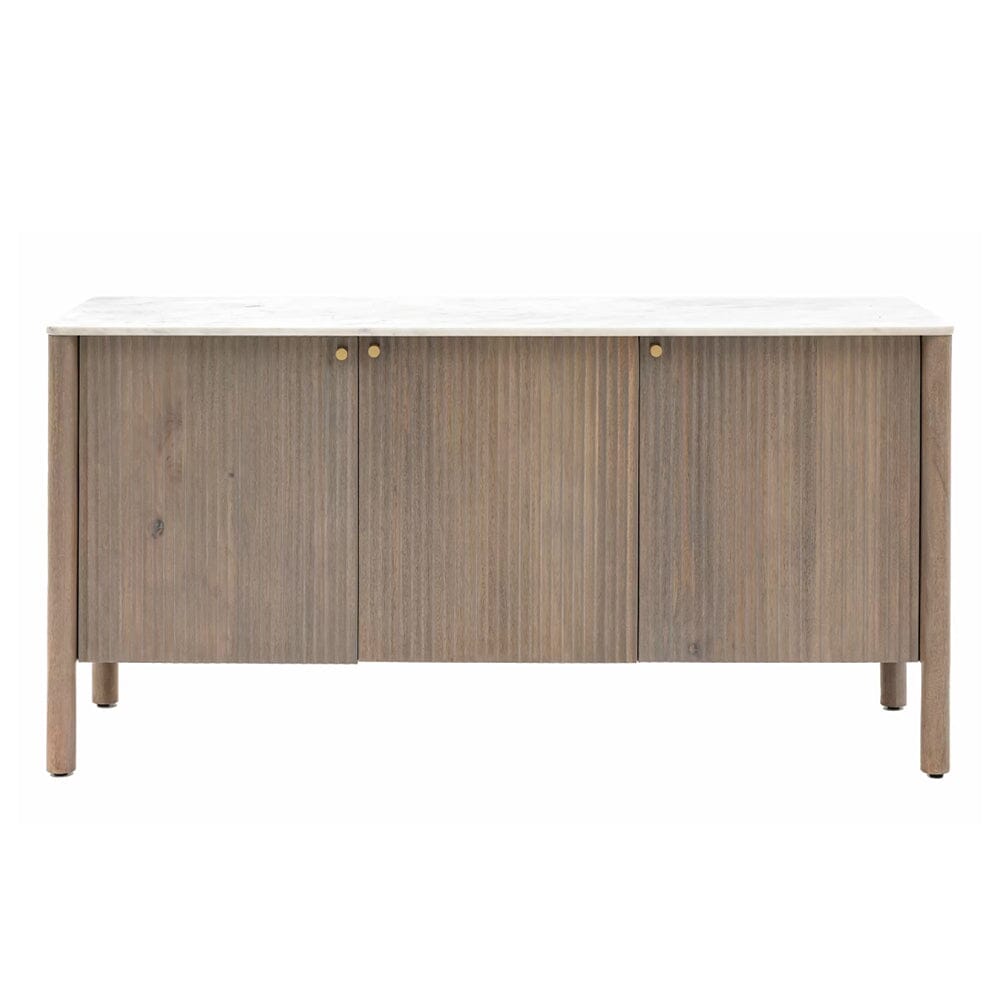 Luna Mango Wood Ribbed 3 Door Sideboard with Marble Top