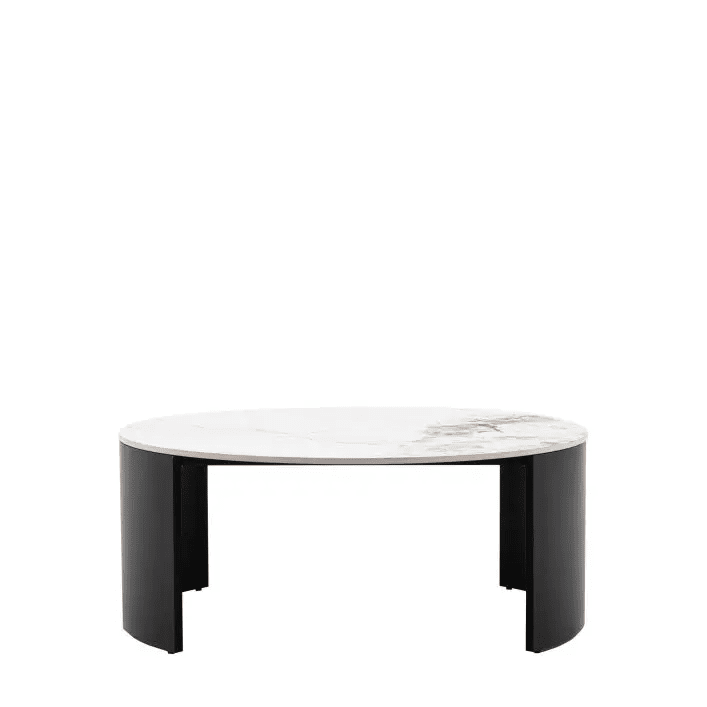 Macie Black Curved Coffee Table with Marble Top