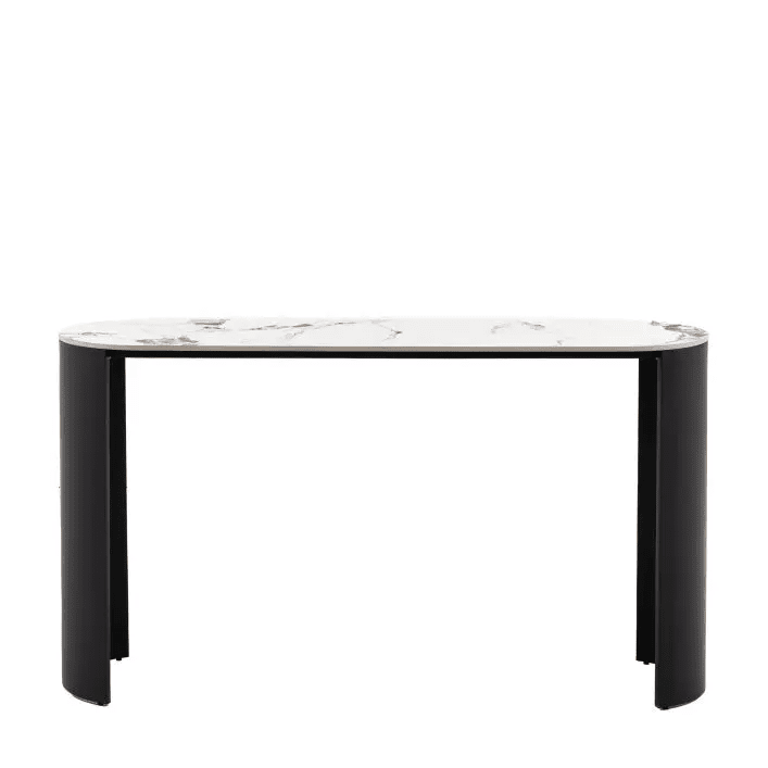Macie Black Curved Console Table with Marble Top