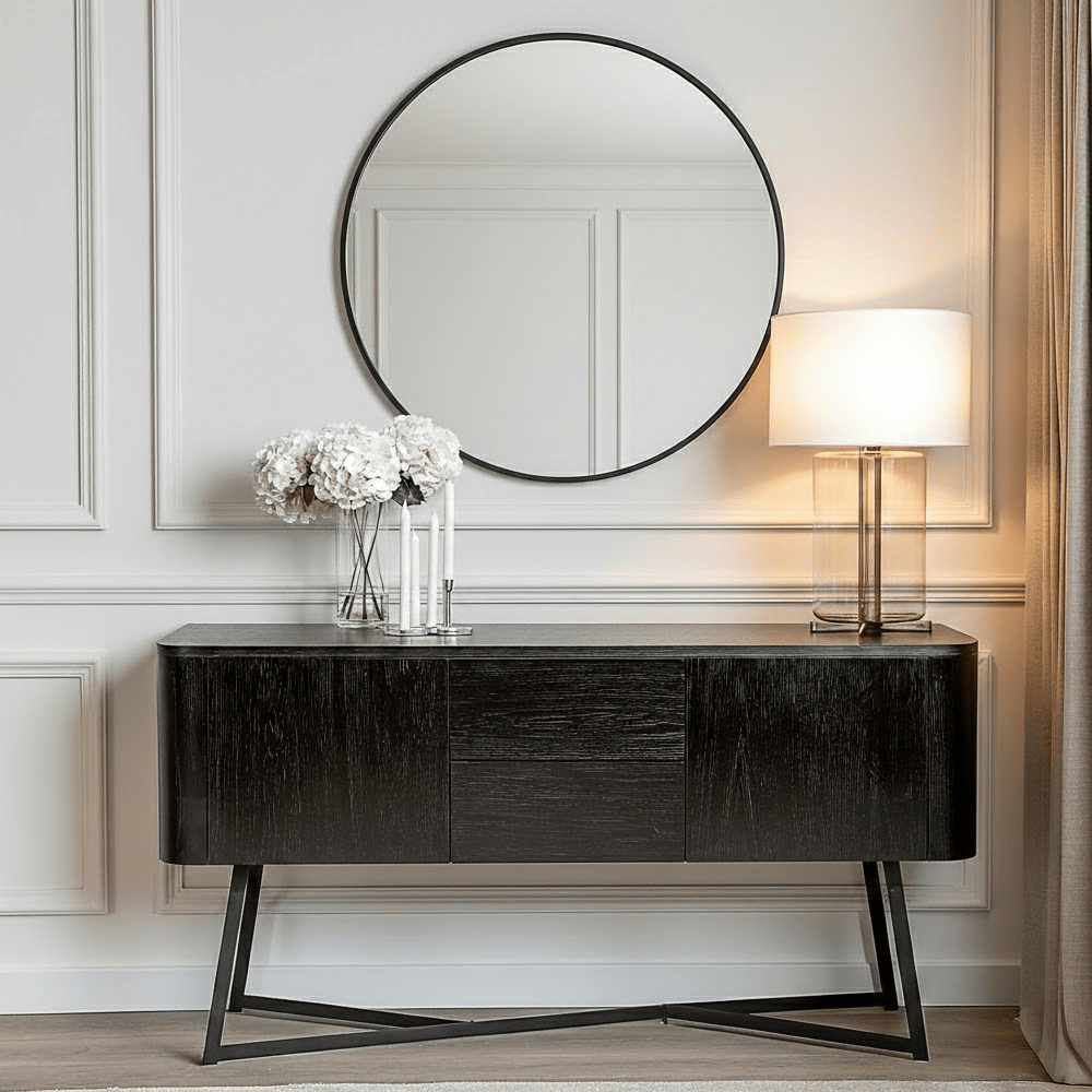 Maeva Black Ash Veneer & Metal 2 Door 2 Drawer Sideboard
