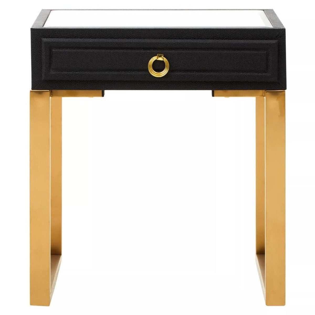 Maja Black Faux Shagreen 1 Drawer Bedside Table with Gold Legs