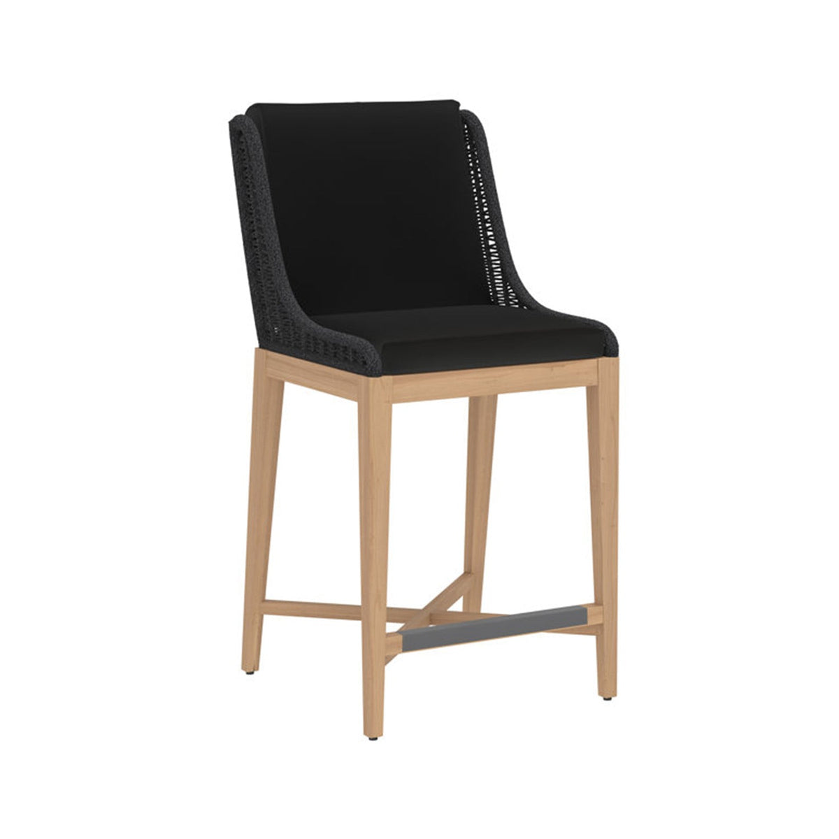 Mark Upholstered Armless Teak Outdoor Bar Stool