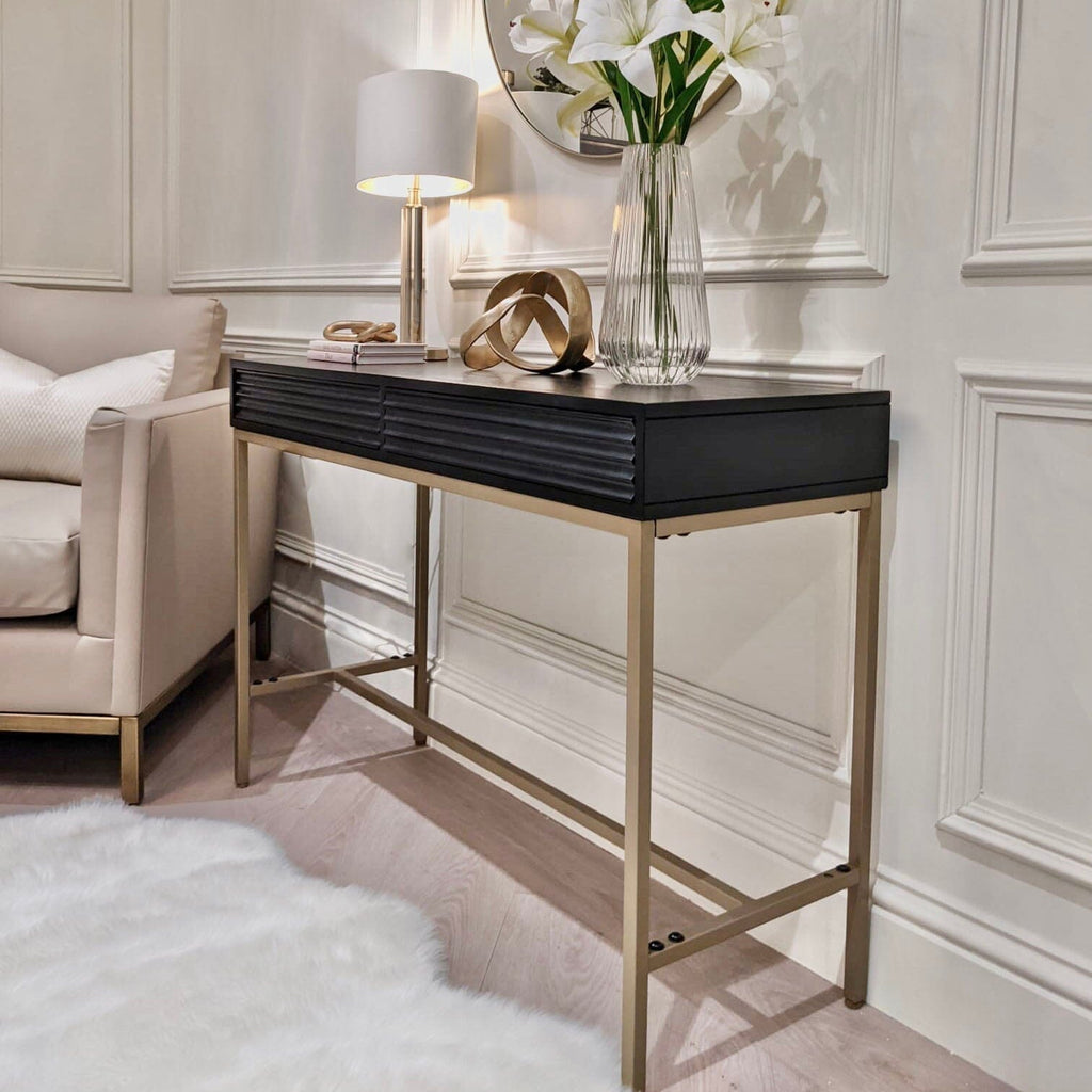 Mayfield Black & Gold Premium Rippled Console Table