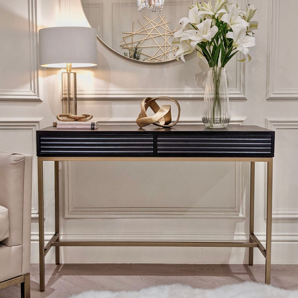 In Stock - Mayfield Black & Gold Premium Rippled Console Table