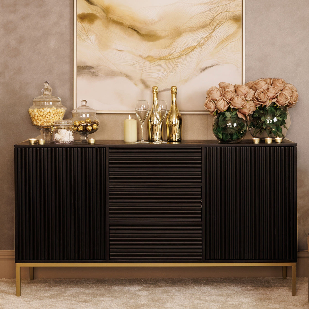 Mayfield Black & Gold Premium Rippled Sideboard