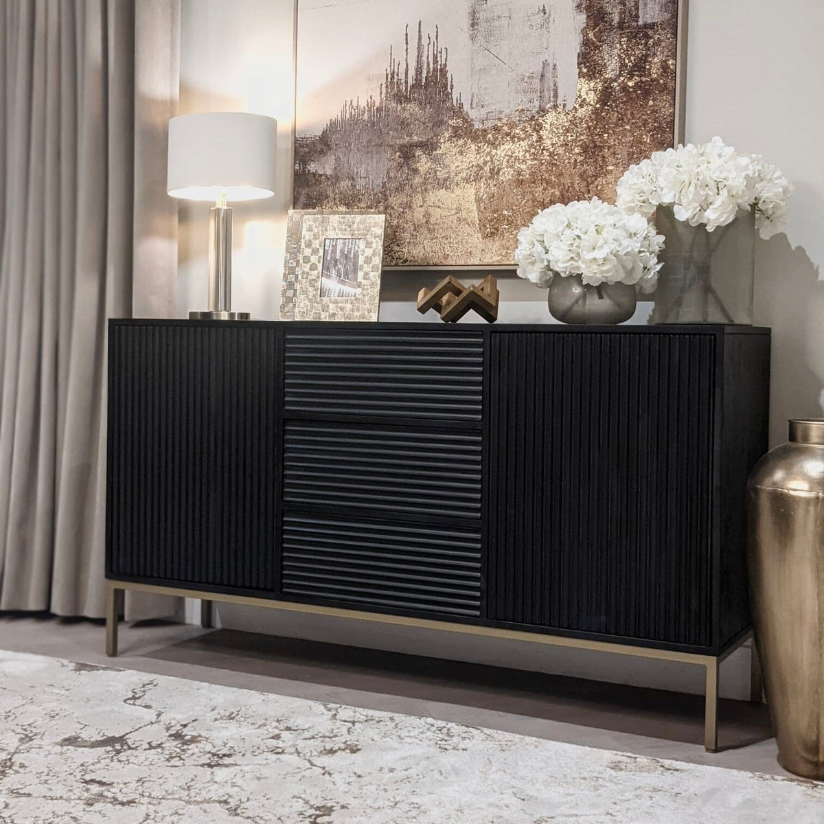 Mayfield Black & Gold Premium Rippled Sideboard