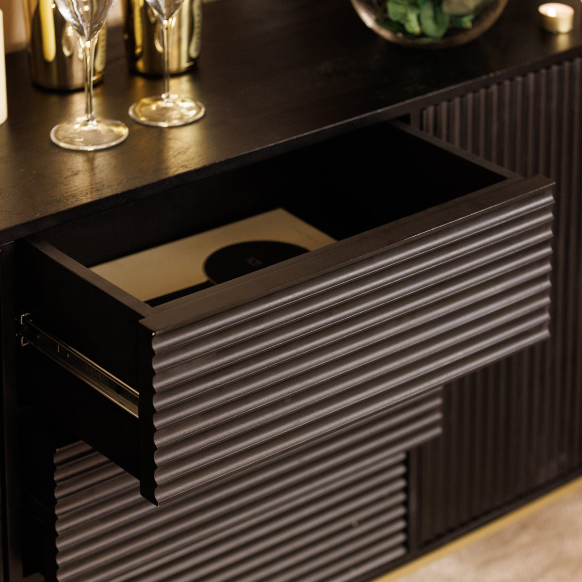 Mayfield Black & Gold Premium Rippled Sideboard