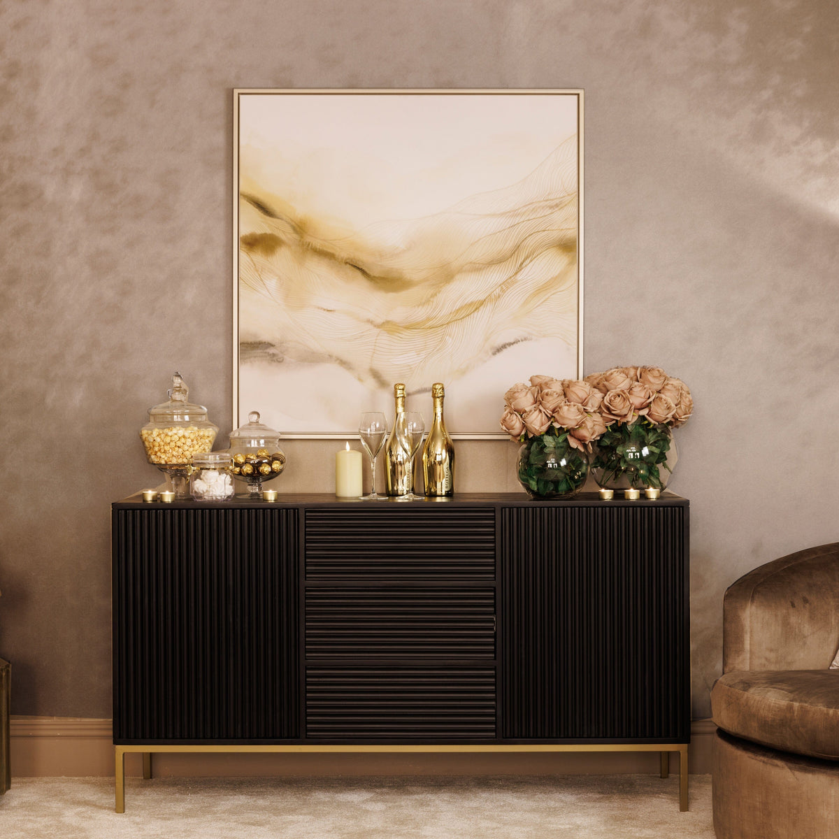 Mayfield Black & Gold Premium Rippled Sideboard