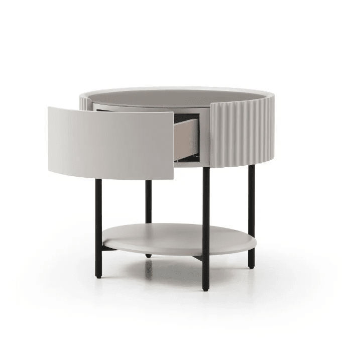 Mirabel Beige & Black Luxury Rounded Bedside Table