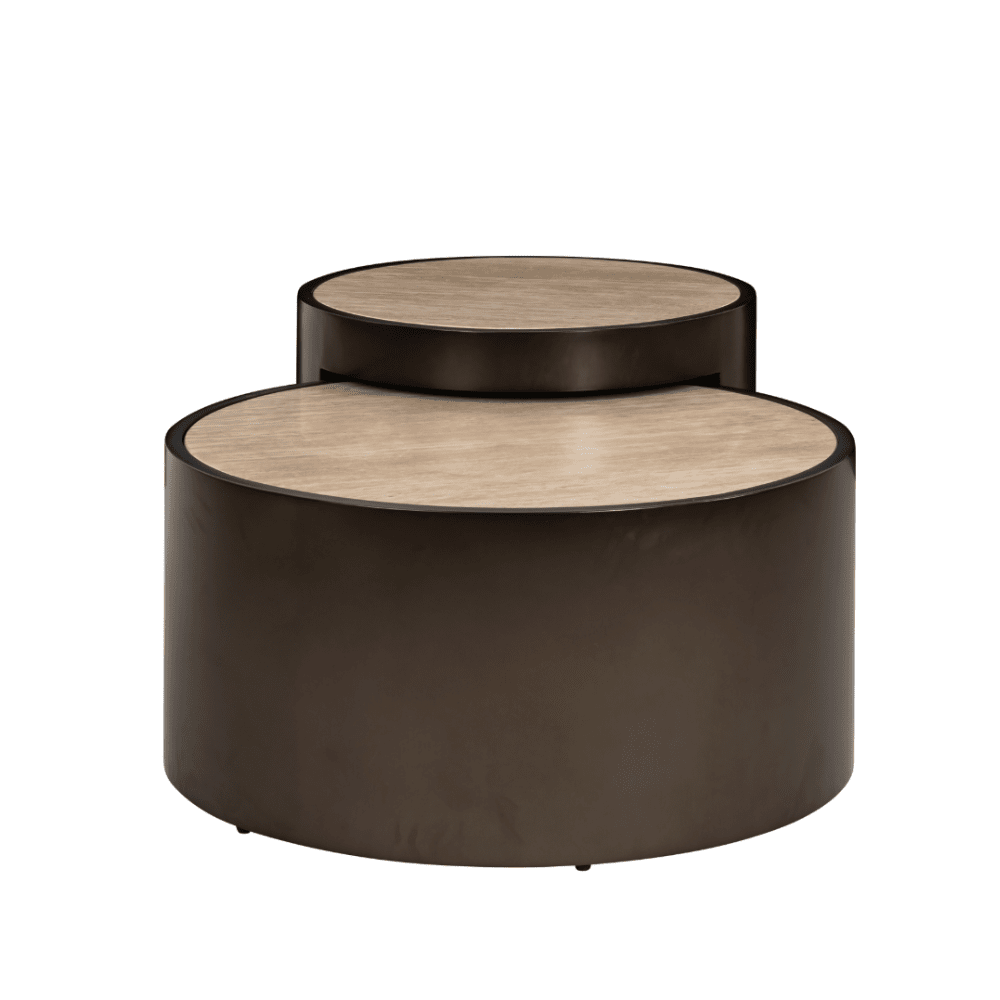 Misella Bronze Nested Coffee Tables with Faux Travertine Top