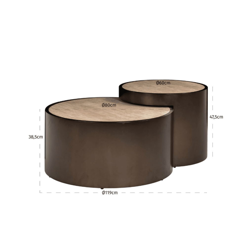 Misella Bronze Nested Coffee Tables with Faux Travertine Top