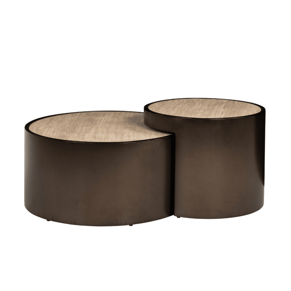Misella Bronze Nested Coffee Tables with Faux Travertine Top