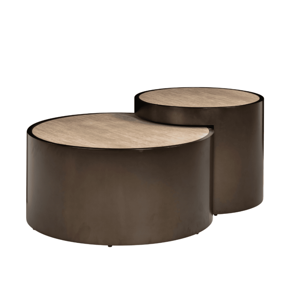 Misella Bronze Nested Coffee Tables with Faux Travertine Top