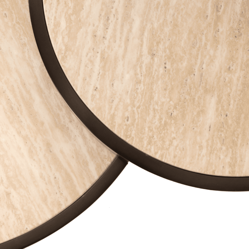 Misella Bronze Nested Coffee Tables with Faux Travertine Top