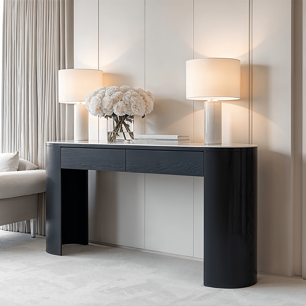 Monroe Black Console Table with Marble Top