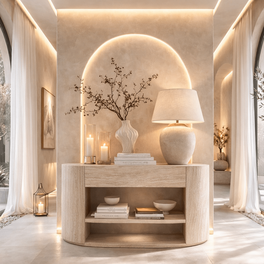 Moxin Travertine Effect 1 Drawer Console Table