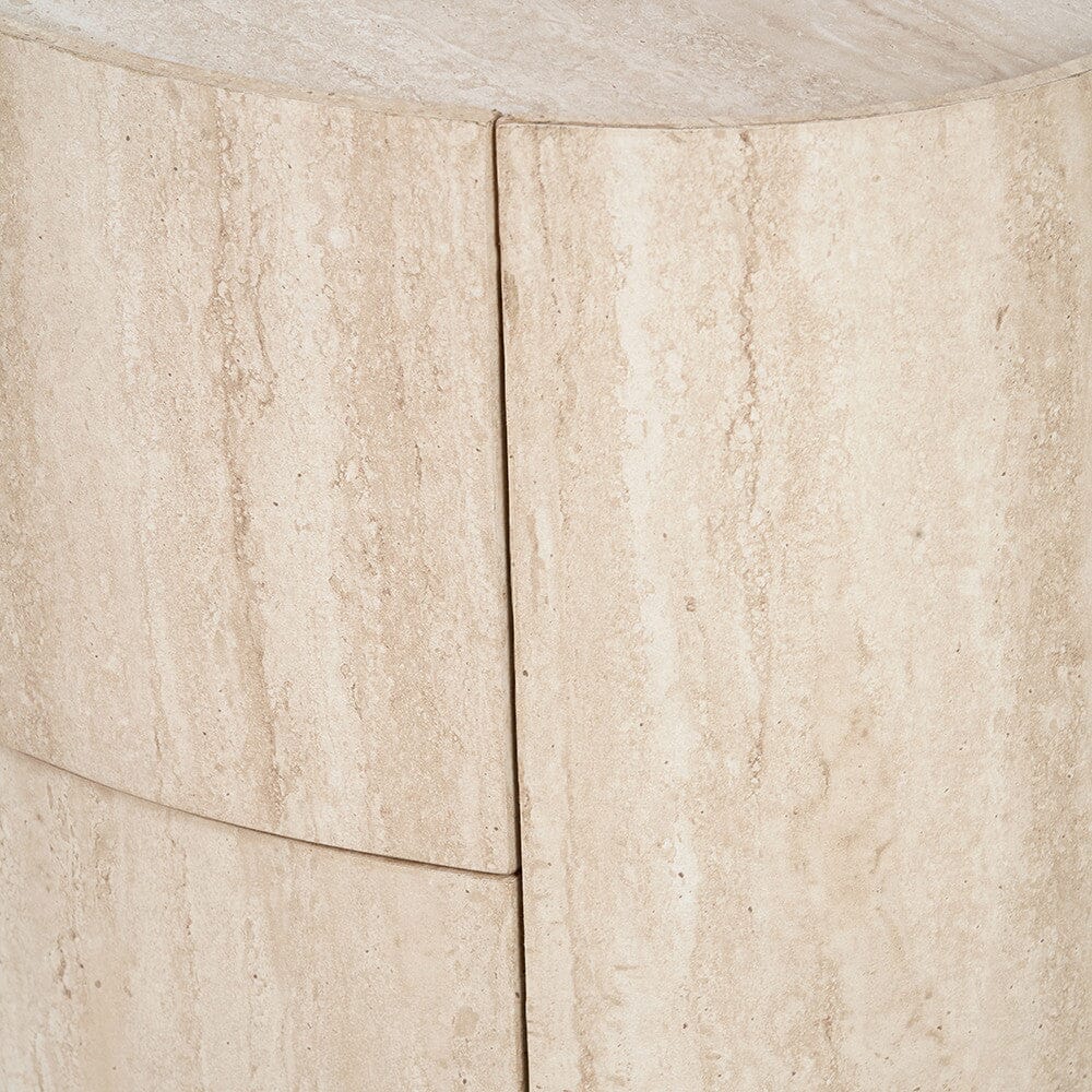 Moxin Travertine Effect Round Bedside Table