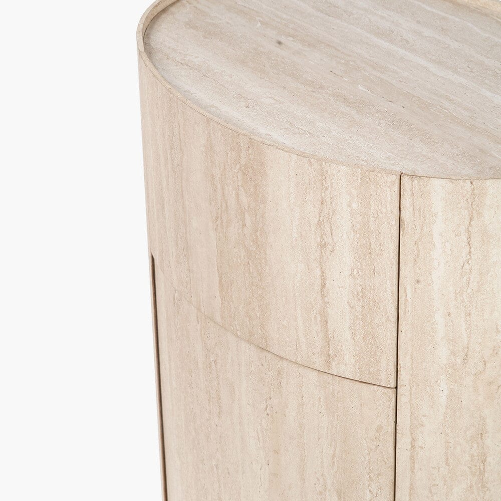 Moxin Travertine Effect Round Bedside Table