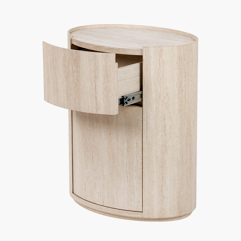 Moxin Travertine Effect Round Bedside Table