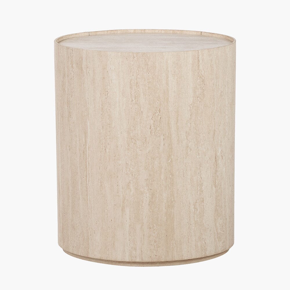 Moxin Travertine Effect Round Bedside Table