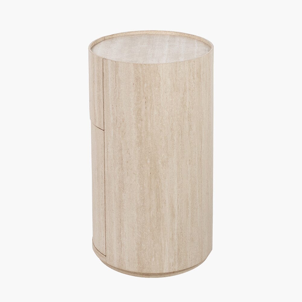 Moxin Travertine Effect Round Bedside Table