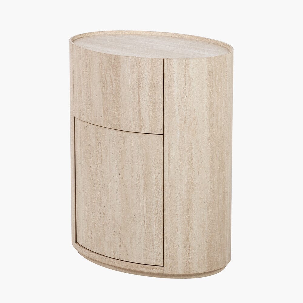 Moxin Travertine Effect Round Bedside Table