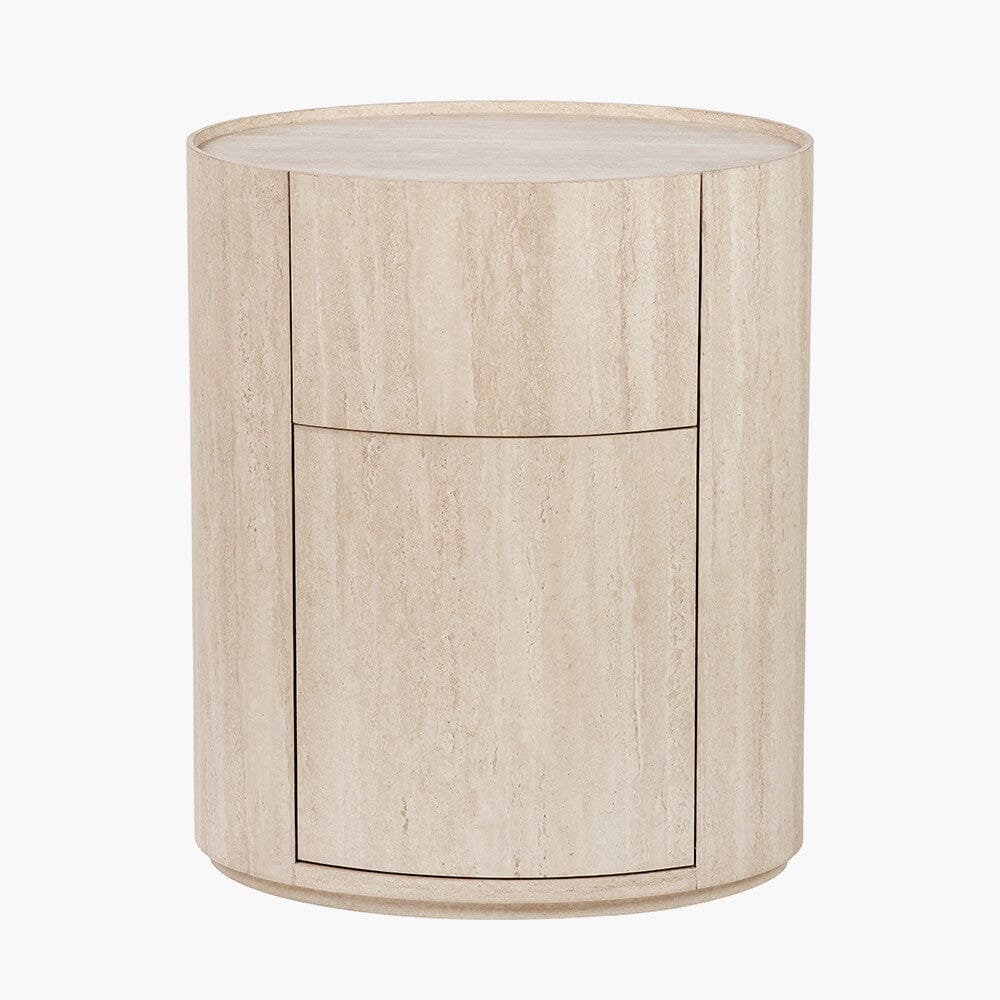 Moxin Travertine Effect Round Bedside Table