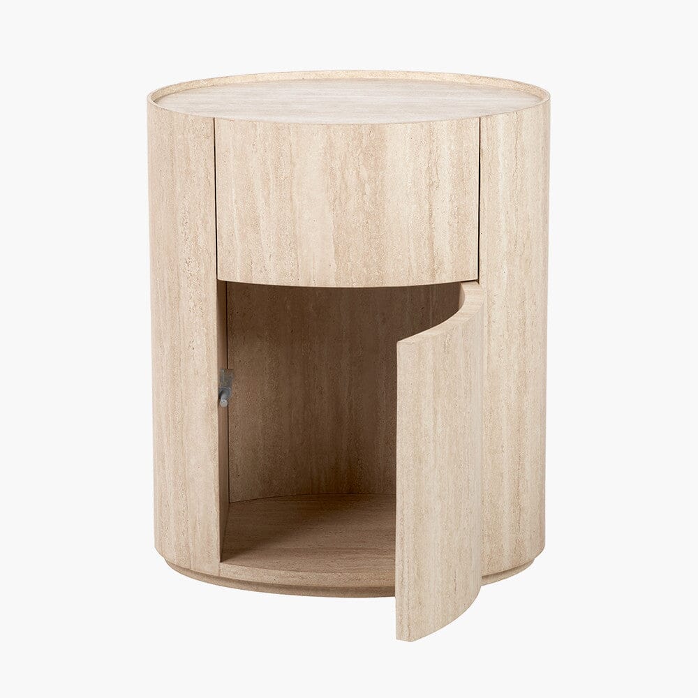 Moxin Travertine Effect Round Bedside Table