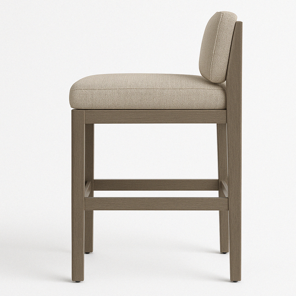 Noel Upholstered Armless Teak Outdoor Bar Stool