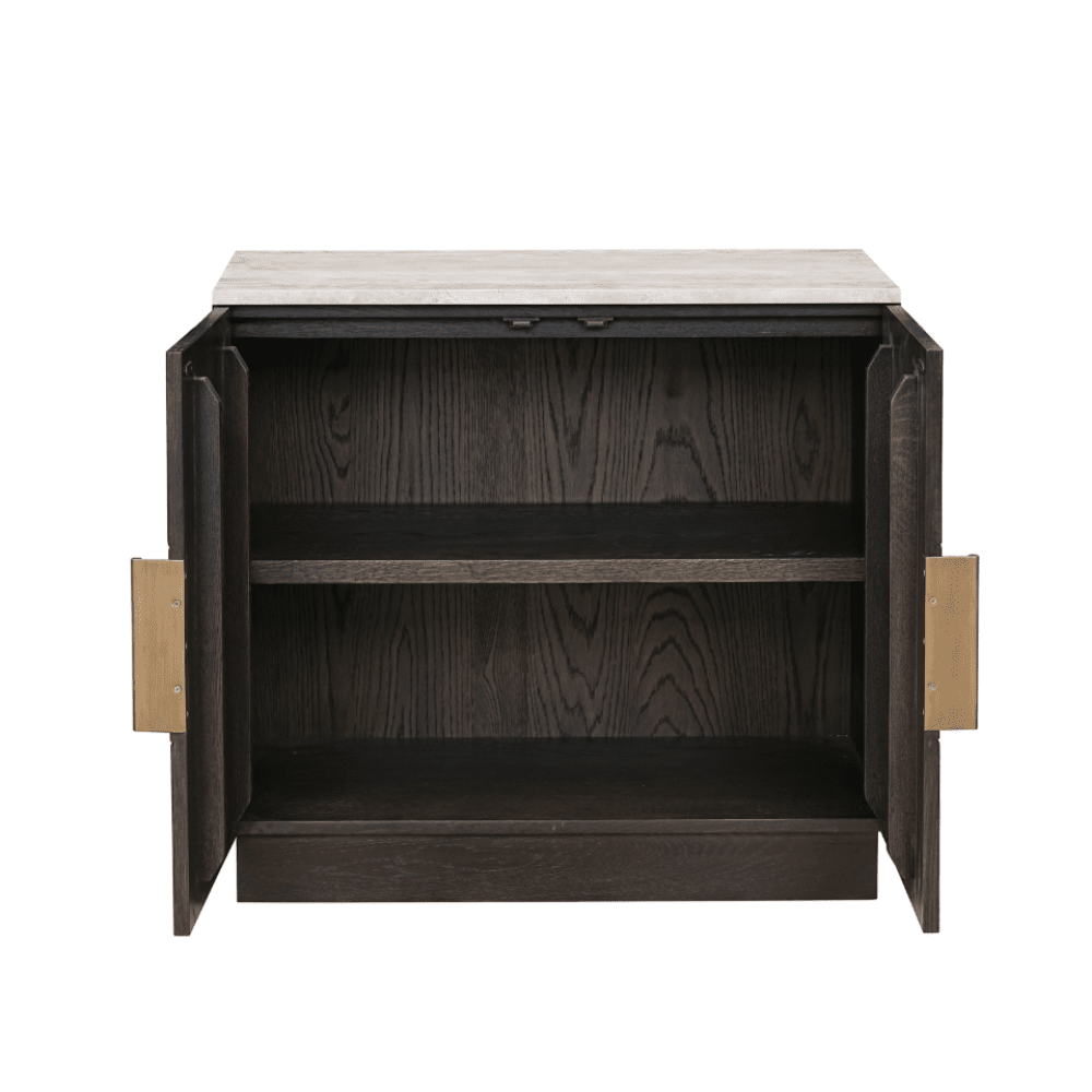 Norah Deep Brown 2 Door Sideboard with Travertine Top